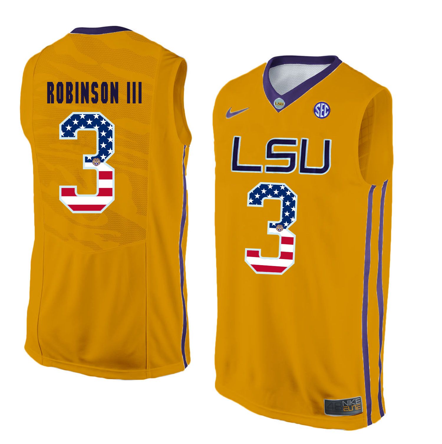 Men LSU Tigers #3 Robinson iii Yellow Flag Customized NCAA Jerseys->customized ncaa jersey->Custom Jersey